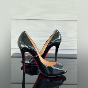 Christian Louboutin Black Patent Peep-Toe Heels